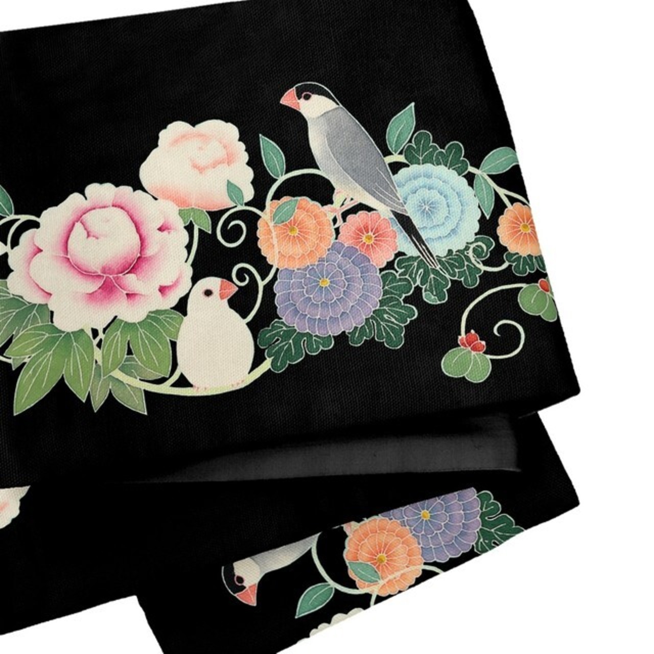 受注品】some-pri 半幅帯「文鳥花飾り」黒 | somemoyoushop ーそめも 