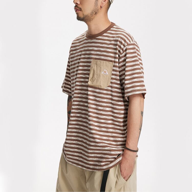 ★COLLAR POCKET ROUND NECK STRIPED T　　　A0637