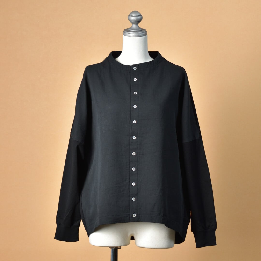 prit プリット 度詰天竺xコットンツイル2重織り切り替えコクーンカーディガン・クロ【送料無料】