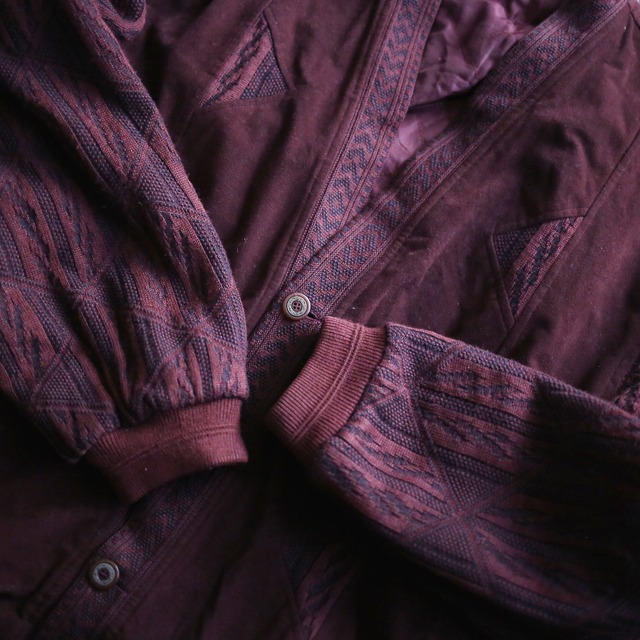 "fake suede × knit" crazy pattern blouson type 4b cardigan