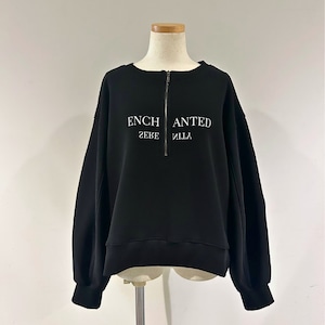 【激おススメ!】梨地裏起毛 ハーフジップパフスリーブトップス ‐ LER-25128 ブラック‐