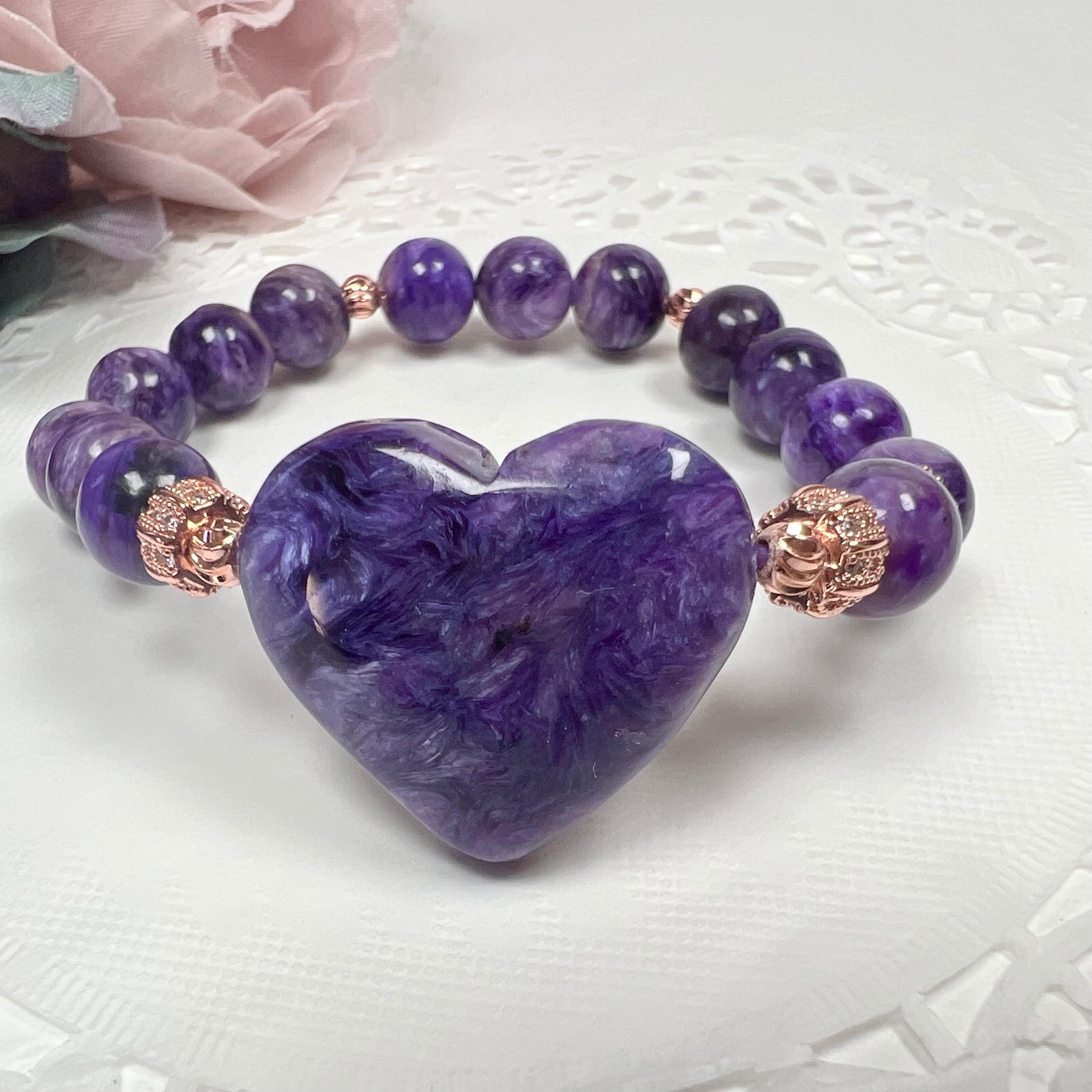 【チャロアイト ハート ブレスレット】天然石 パワーストーン