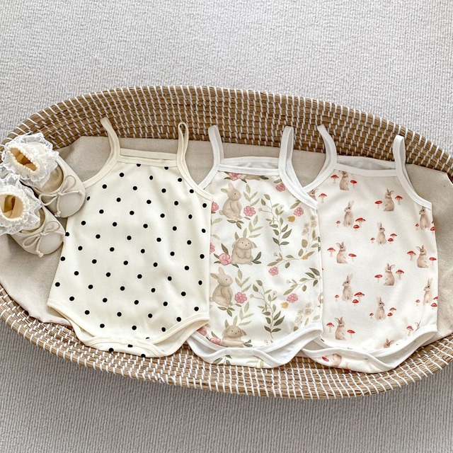 【BABY】ドットうさぎ総柄キャミソールボディスーツ - 1