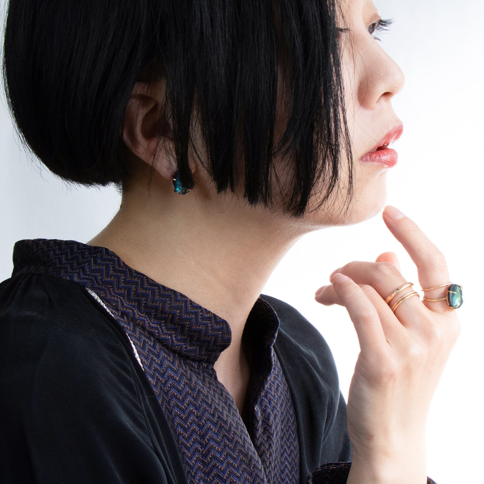 BASE】オニキス ラブラドライト 水晶 ピアス / 14KGF ゴールドフィルド