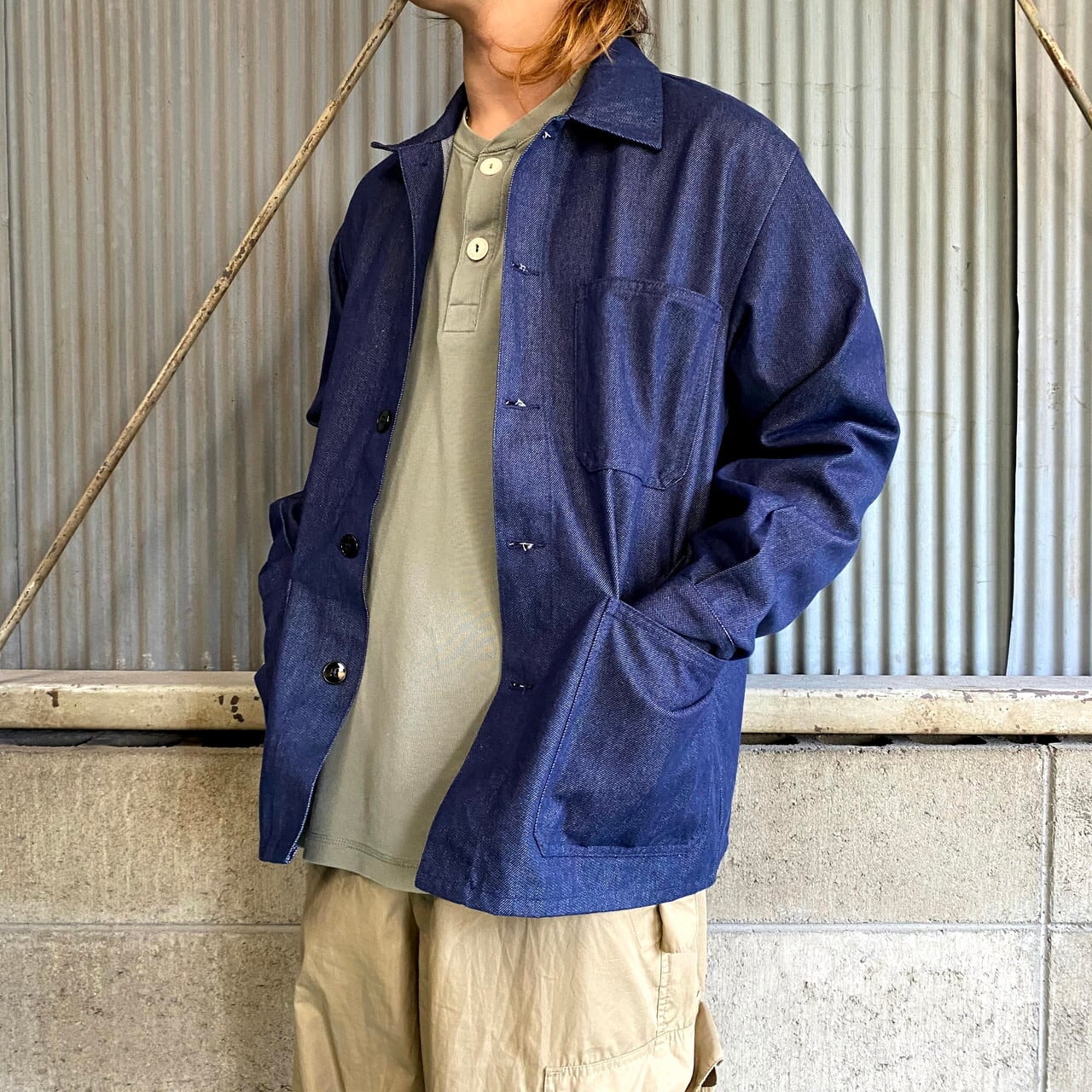 フランス製 DOLMEN バットダイデニム ユーロワークジャケット メンズL 