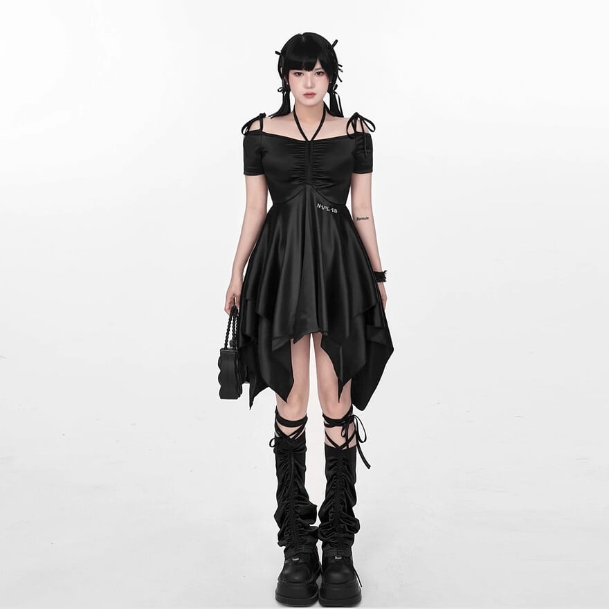 サブカル 服 地雷系 通販 レッグカバー サテン 光沢 ダーク ゴシック