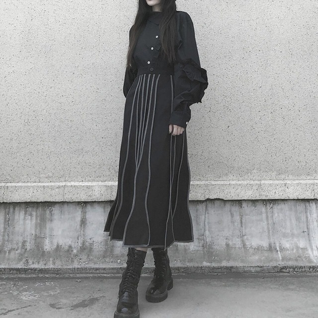 High waist wavy A-line skirt C0591