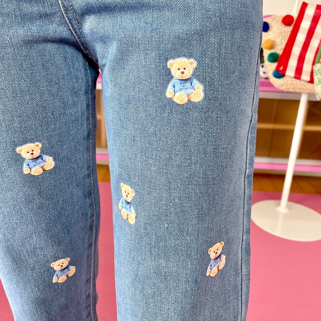 くまちゃんロゴデニムパンツ/韓国/レディースファッション/ジーンズ