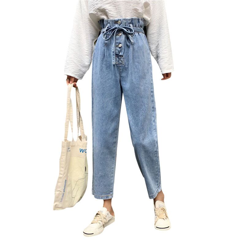 パンツ デニム ストレート ハイウエスト リボン 春 夏 普段使い SY-4