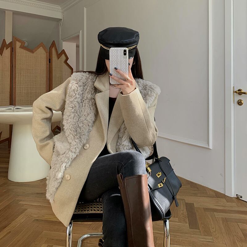 ファーカラーコート レディースオータムウィンタールーズ 秋物 冬物 ブラックストロベリース90029271874