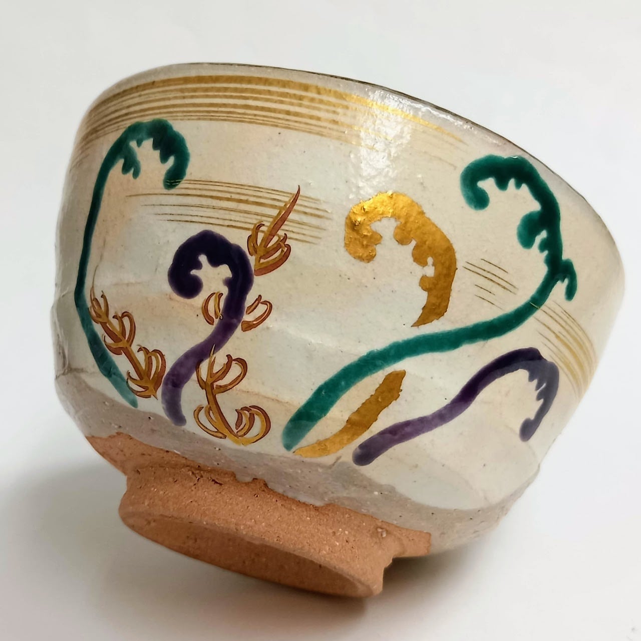 京焼色絵ワラビ茶碗新品