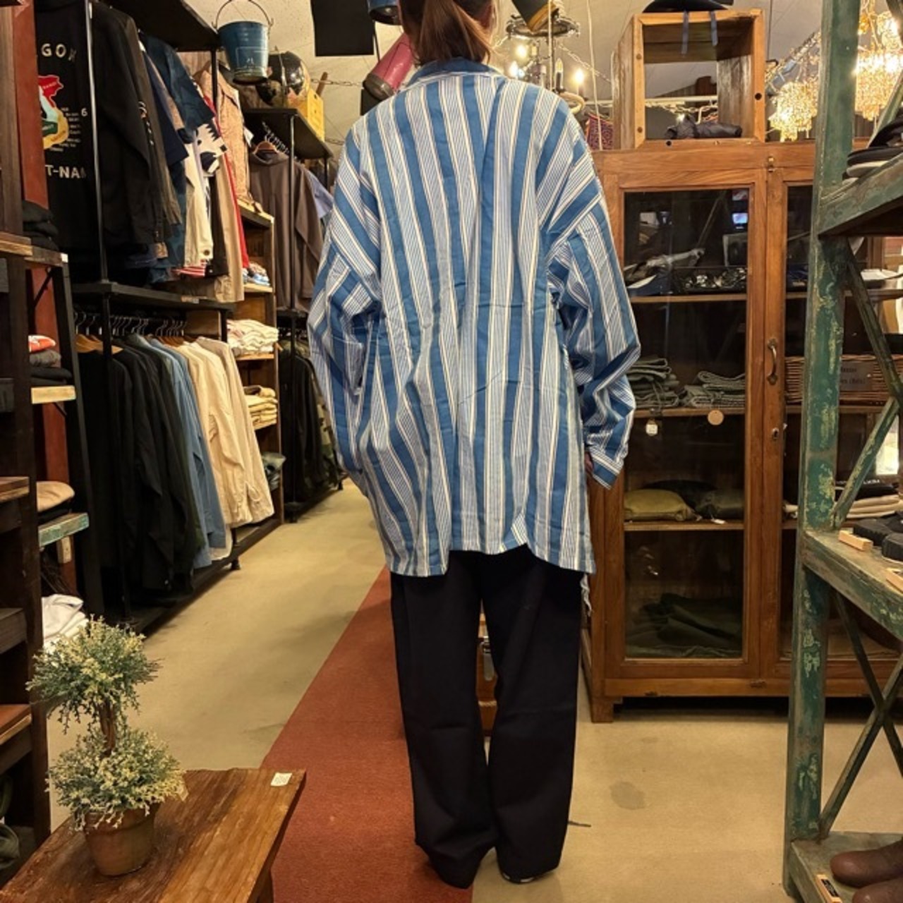 Poland Sleeping suit  Stripe L/S Blue　ポーランド　スリーピングスーツ　ブルー　ロングスリーブ　ブルー　60年代　70年代　デッドストック　ミリタリー　パジャマ　セットアップ　シャツ　パンツ