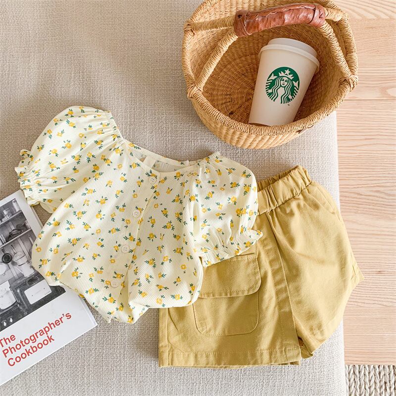 【3.7即納BABY&KID】夏新作花柄トップス&ボトムスセットアップ