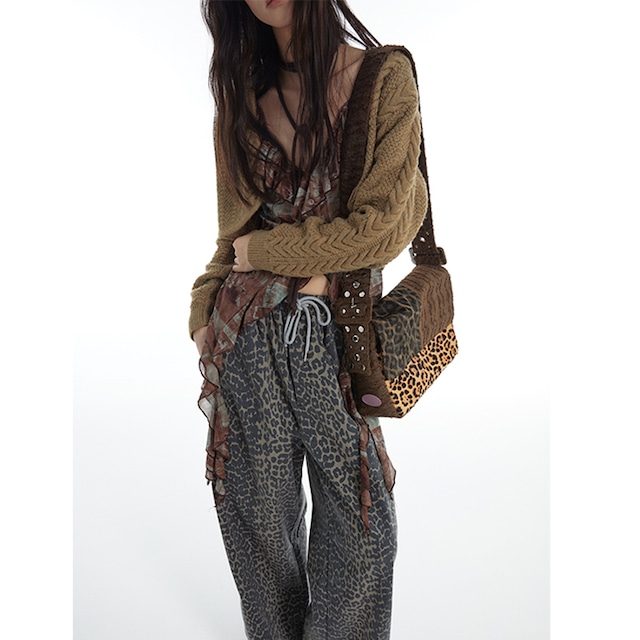 オリジナルヒョウ柄馬毛切り替えボディバッグ