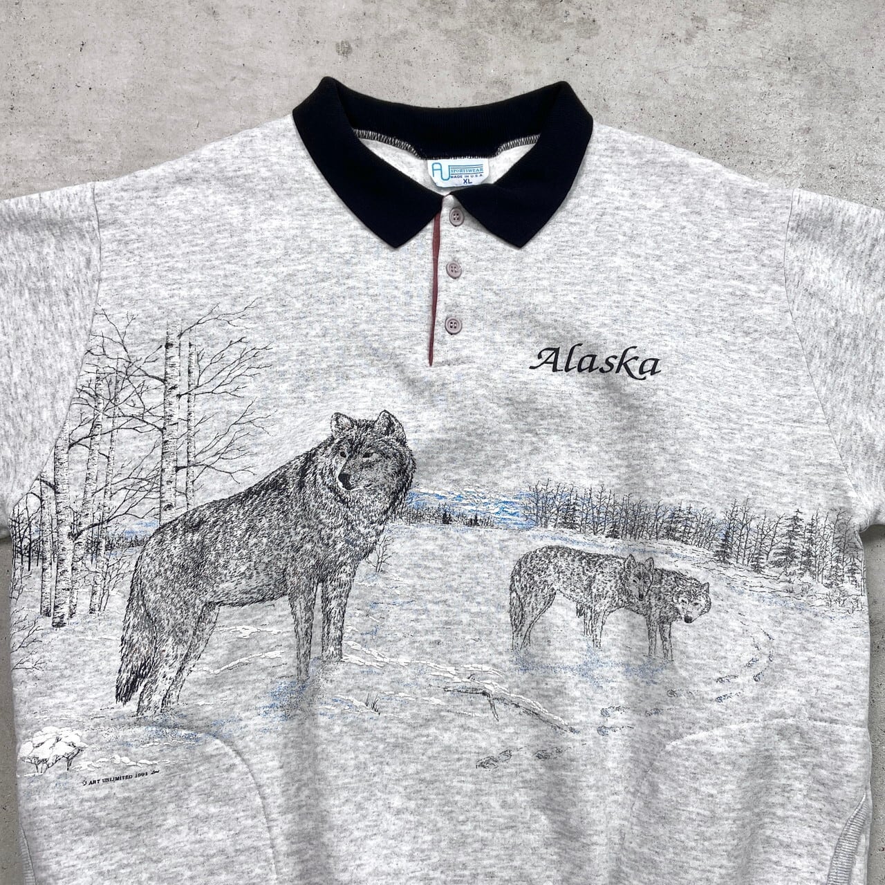 90年代 USA製 Alaska アラスカ オオカミ アニマルプリント スウェット