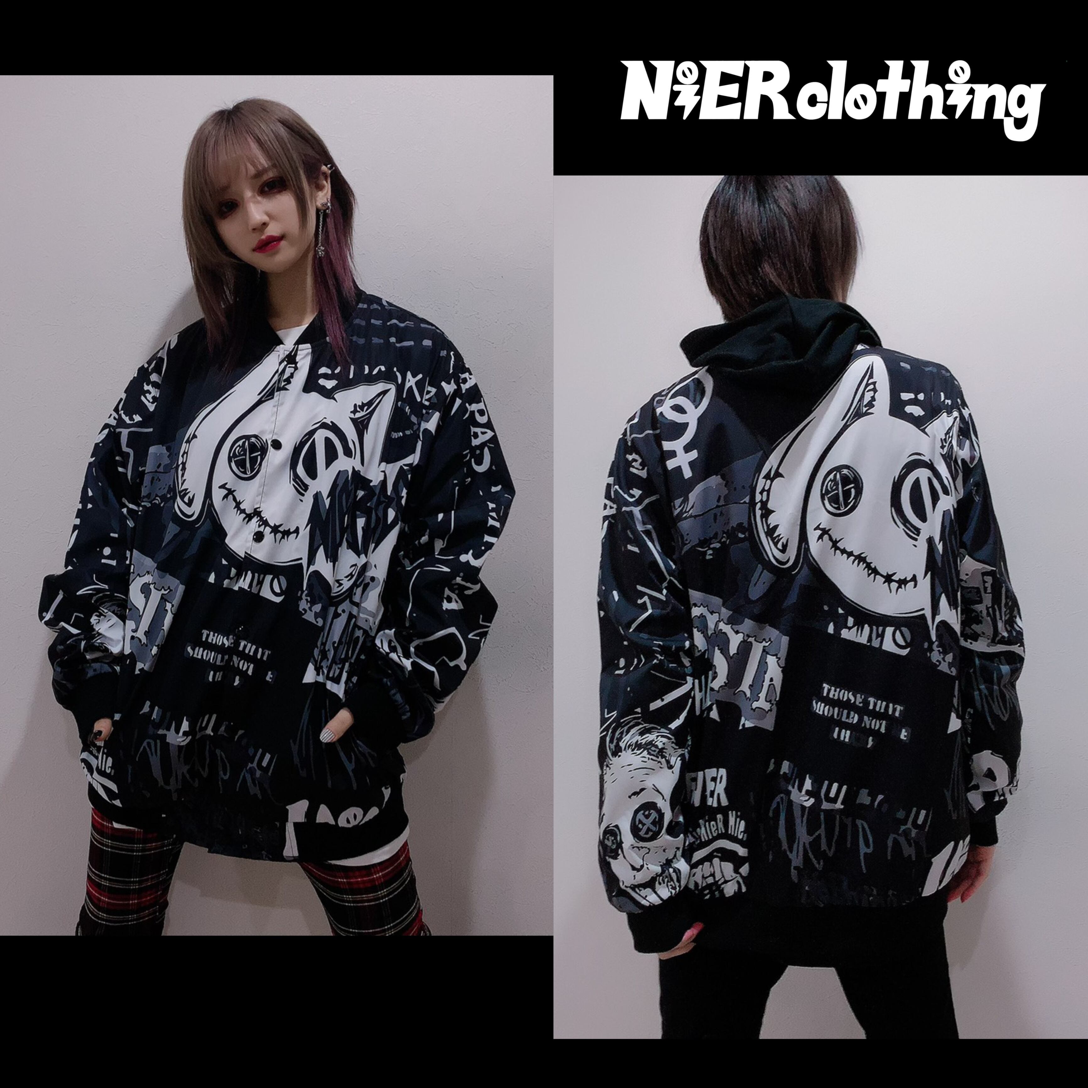 NieR ORIGINAL BLOUSON JACKET モノクロ総柄ブルゾン