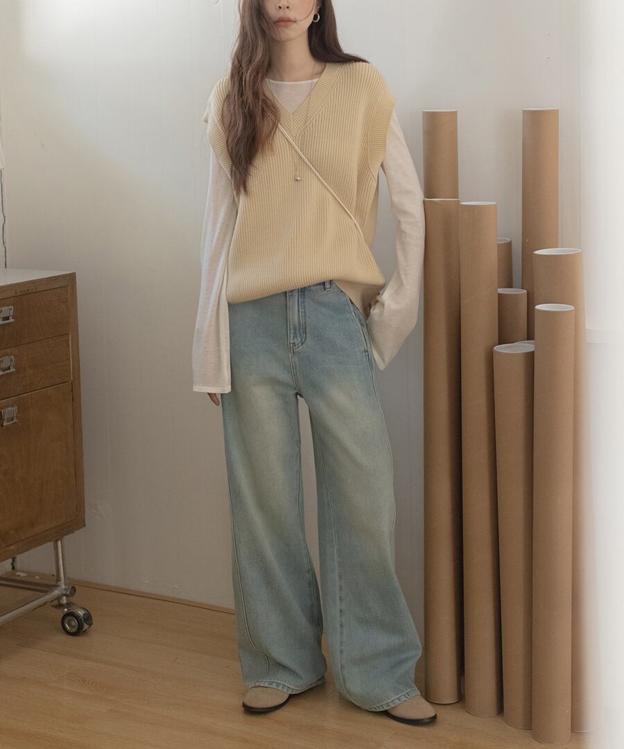 ワイドレッグ◆ウォッシュドジーンズ【p-20217】