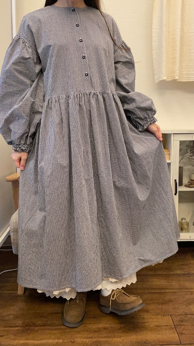 Pine Flower／2wayワンピース／ネイビーギンガム