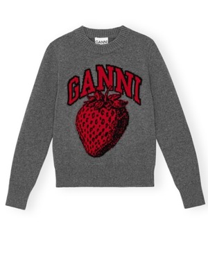 【GANNI】GRAPHIC STRAWBERRY O-NECK PULLOVER