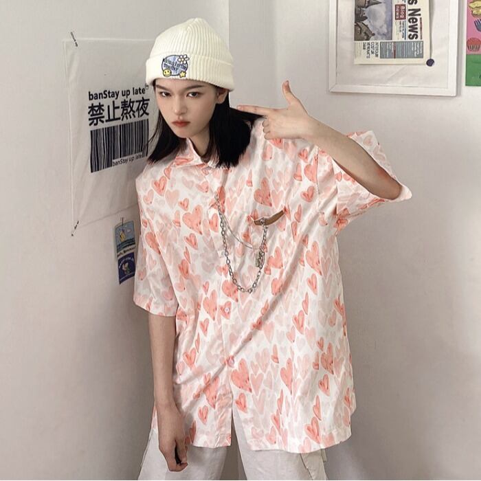 サマースタイルルーズシャツレディースプリントカジュアルTシャツ トップス ストリート 夏物 ケッペル30816662909