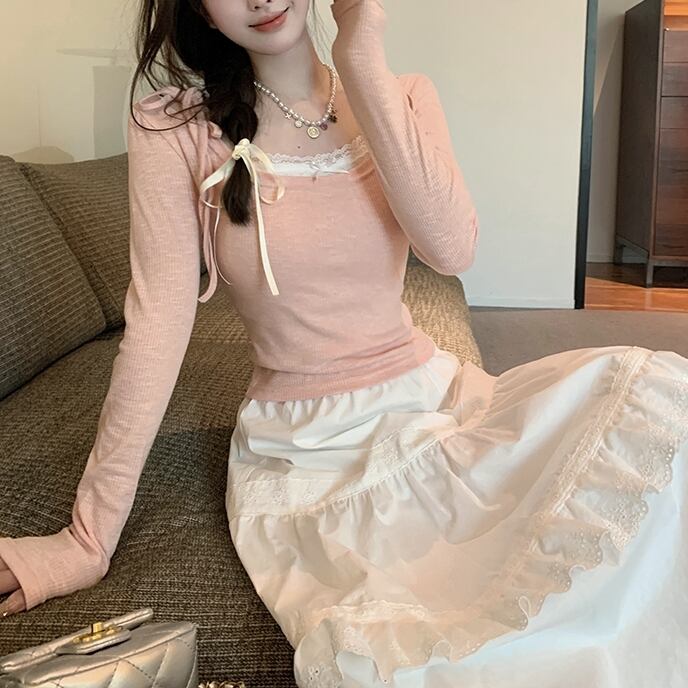 トップス レディース セットアップ アンサンブル S M L XL ピンク パープル ダークグレー カーディガン ボートネック レース リボン キャミソール クロップド丈 袖あり 長袖 サマーニット 透け感 薄手 かわいい 大人 可愛い シンプル カジュアル 上品 清楚 おしゃれ お洒落 こなれ感 ガーリー リラックス 抜け感 学生 デート お出かけ 女子会 休日 イベント 街歩き 公園 春 秋 10代 20代 30代 韓国 韓国系 普段使い 楽ちん トレンド コーデ 送料無料