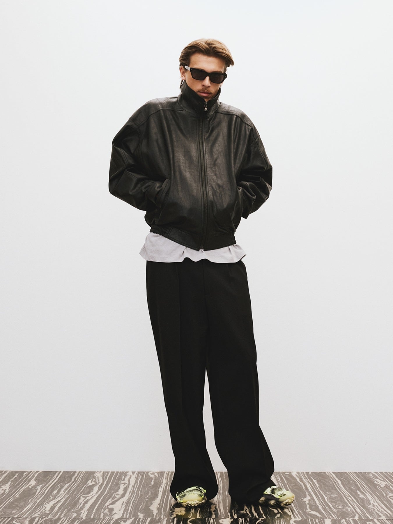 韓流道 RECTO][MEN] VINTAGE CRACK EFFECT LEATHER JUMPER (BLACK) 正規品