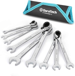 【数量限り】DURATECH コンビネーションレンチセット ラチェットレンチ スパナセット 両用ヘッド レンチセット スパナ ギアレンチ 方向切替可 鏡面仕上げ 8~19mm 9本組 自動車修理 メンテナンス DIY用 収納バッグ付き