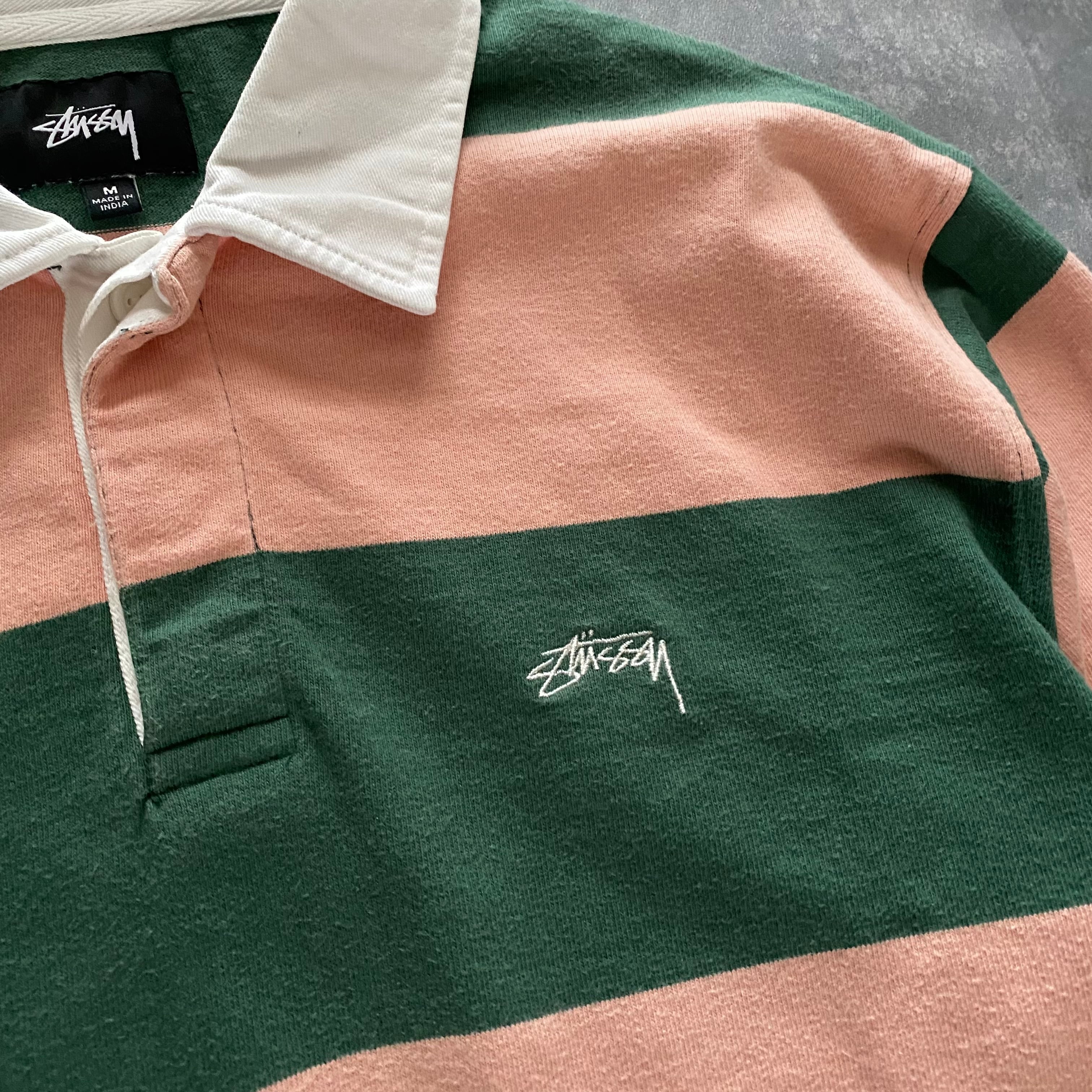 stussy ステューシー ラガーシャツ 刺繍ロゴ ワンポイントロゴ ボーダー-