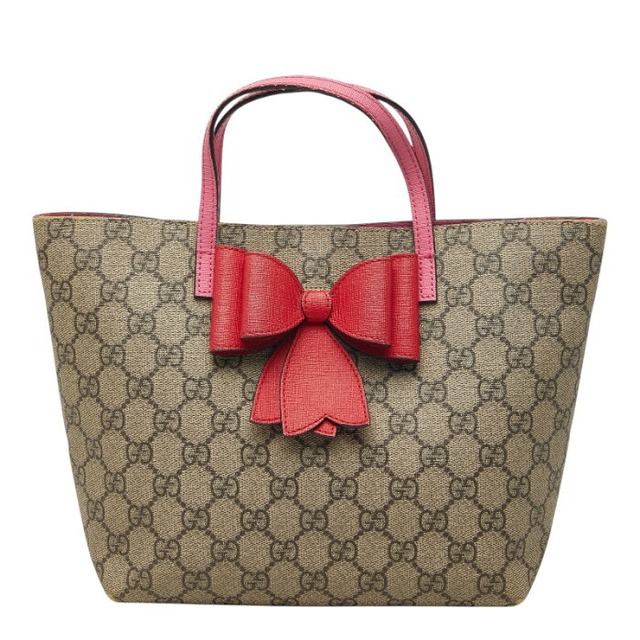 グッチ GGスプリーム チルドレンズ リボン ハンドバッグ 457232 ベージュ ピンク PVC レザー レディース GUCCI 【中古】