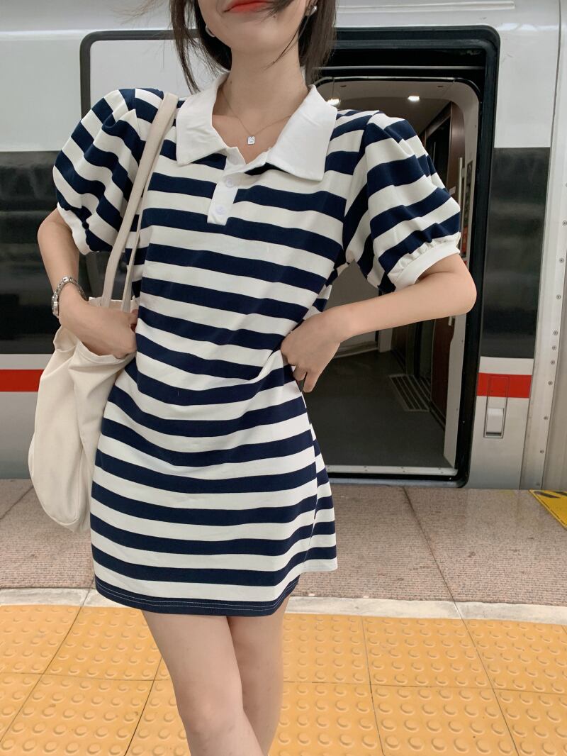 カラーストライプドレス サマーショートウェスト薄手 夏物 スカート ブラックストロベリース39293267514