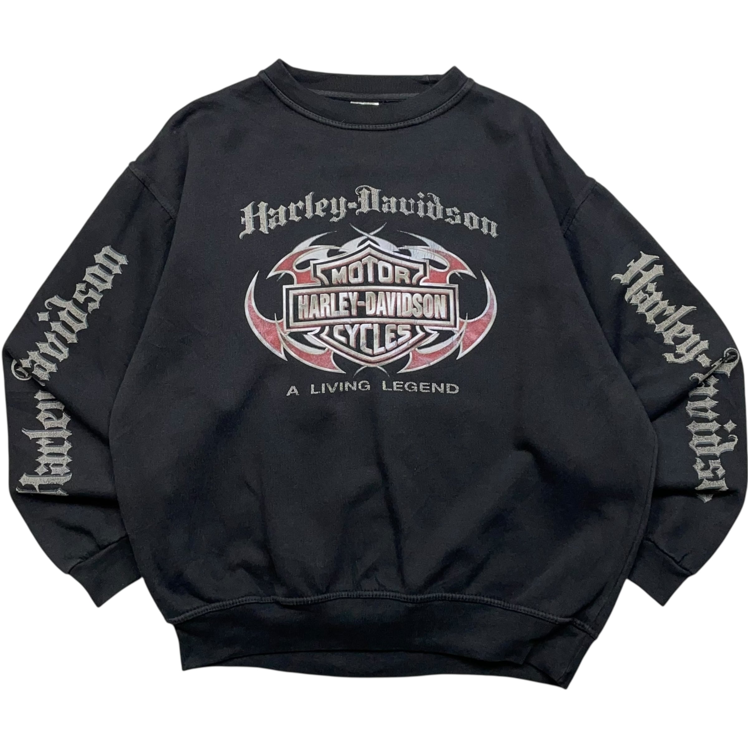 《L》 IDEAL アイディール スウェット Harley-Davidson ハーレーダビッドソン プリント 袖プリント ブラック no.9045