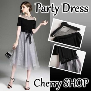 送料無料 未使用 発表会 舞台衣装 パーティ フォ－マル フレア－ ミモレ丈 ワンピース 7号 S [OPN3759]