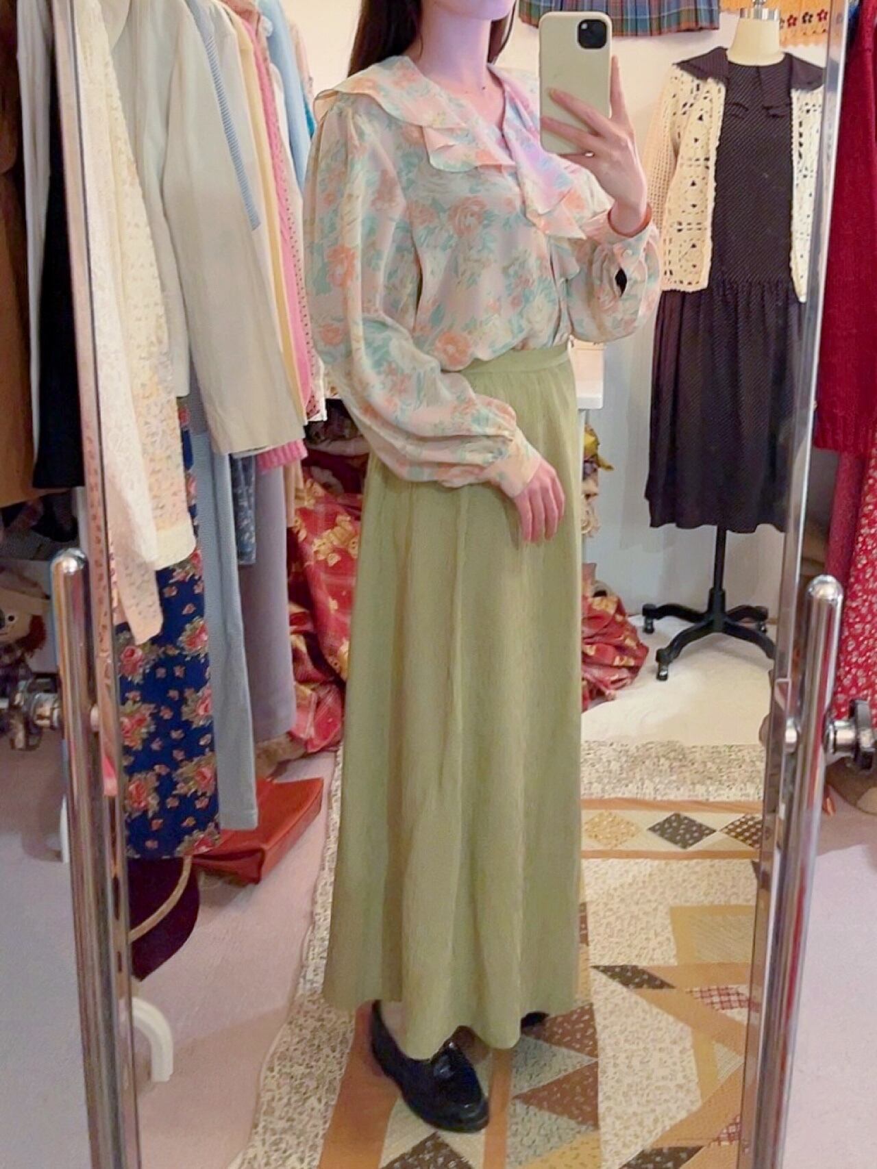 flower frill collar pink blouse