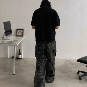Camouflage wide leg cargo pants 0406