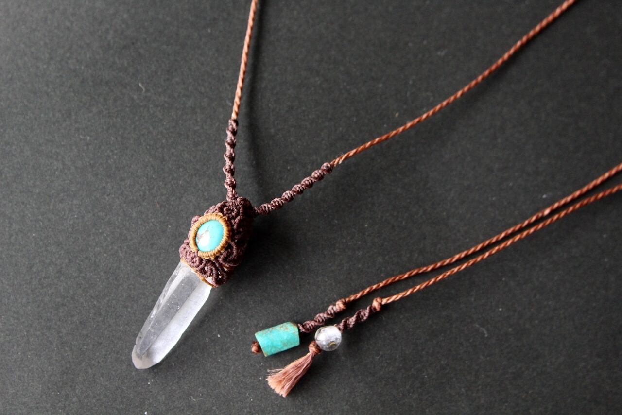 Lemurian Seed Crystal  & Turquoise micro macrame pendant