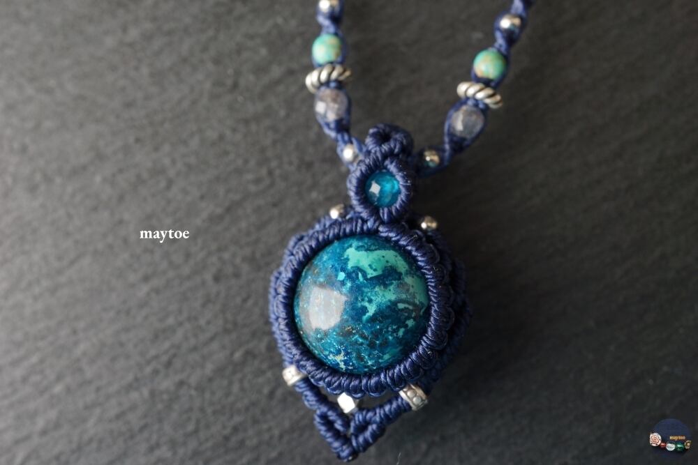 地球みたいなクリソコラのマクラメネックレス<情緒安定・表現力の向上>
