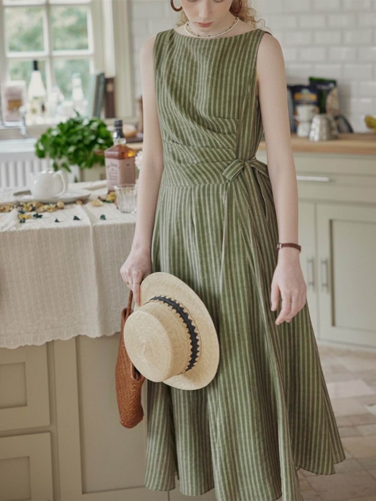 Feuille Sleeveless Stripe Wrap Dress F0695