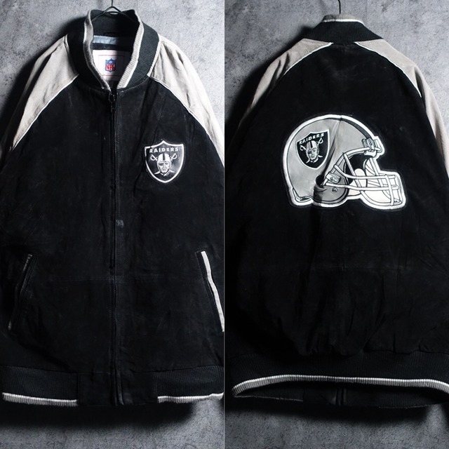 “NFL” Black RAIDERS Logo Patch Design Leather Stadium Jacket
