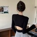 【送料無料】 黒のバックレスショートボトムシャツレディース、オータムフィット、ハイウエスト、へそ出し、長袖Tシャツ、甘辛ジャズトップス ハイウェスト ロング ブラック 大人ガーリー スウィート キュート カジュアル 秋物 シャツ rg1224b13794838681