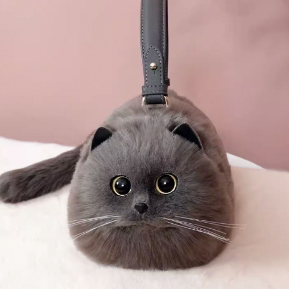 グレー猫 フェイクファーバッグ E00323 | EMMA GRAND