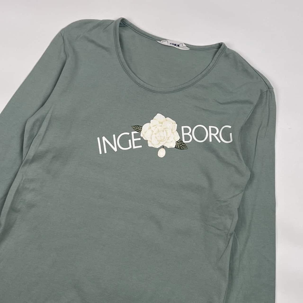 INGEBORG インゲボルグ バラ デザイン 長袖 Tシャツ カットソー /くすみブルー レディース