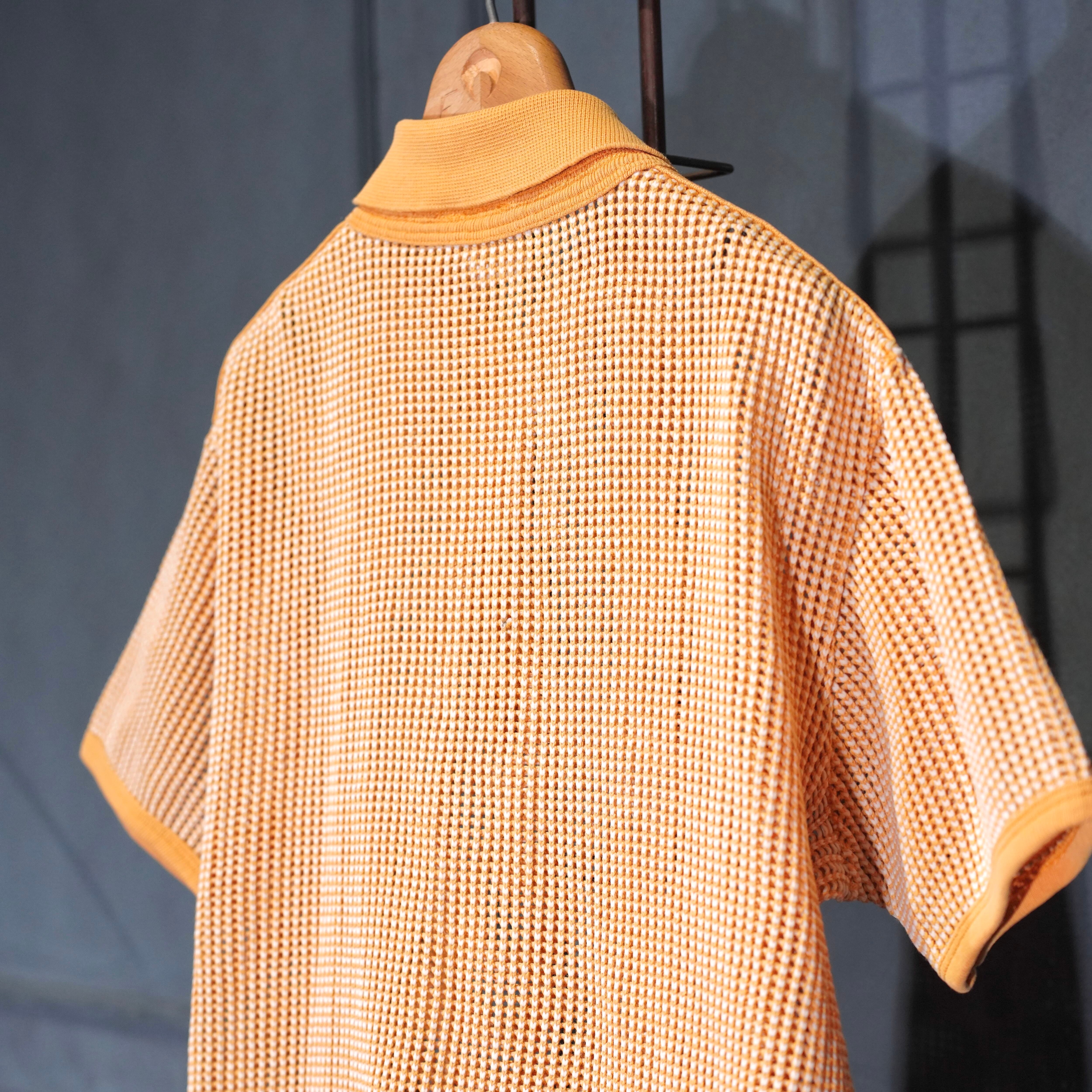 70's EU VINTAGE St michael MESH DESIGN HALF SLEEVE ZIP UP SHIRT