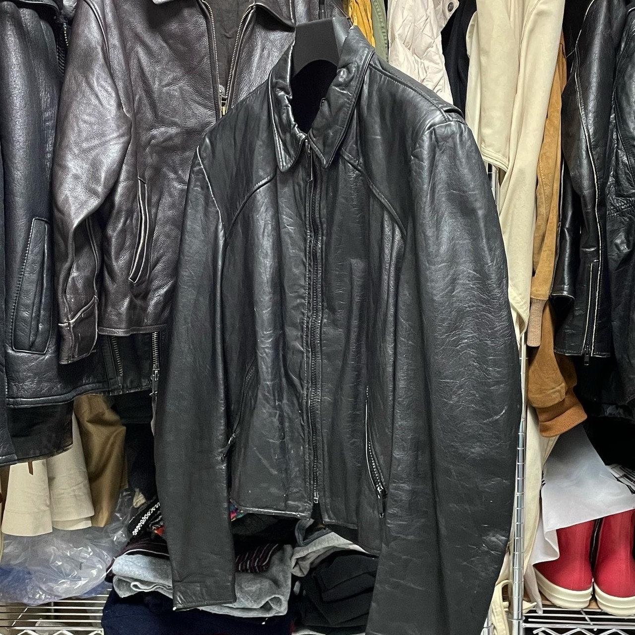 80s USA製 VINTAGE BROOKS レザージャケット ブラック 古着 ビンテージ 