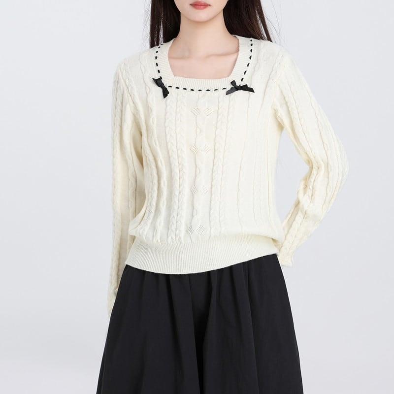ribbon accent square-neck knit m1348