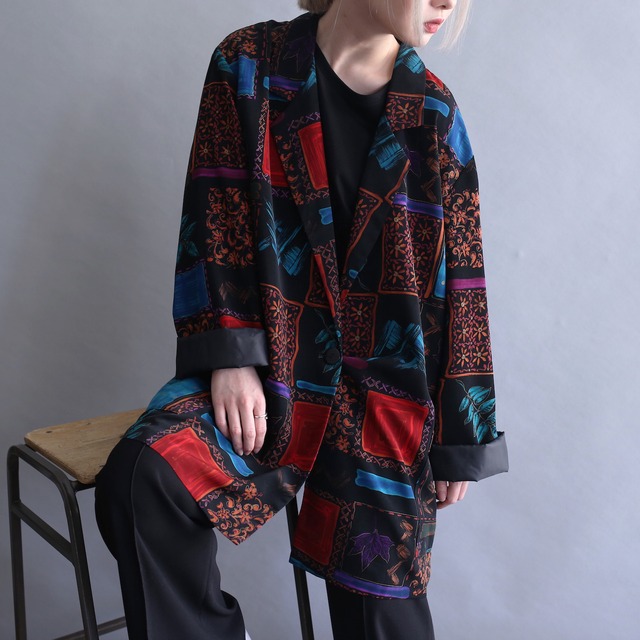 square art pattern super big easy tailored jacket