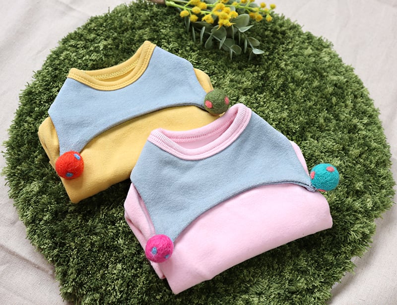 ポンポン襟Tシャツ S ~ XL 2color  /  犬服 トップス ドッグウェア 春夏 新作 犬の服 犬 猫 小型犬 中型犬