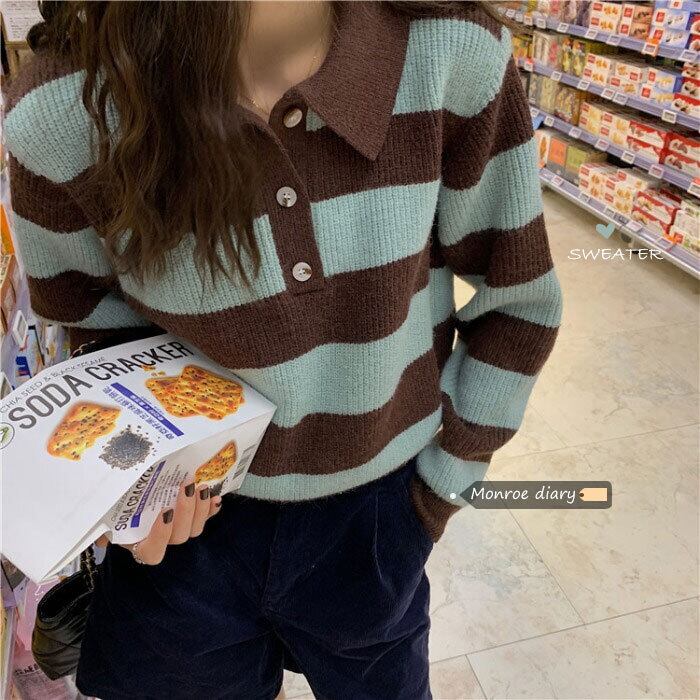 カラーストライプセーター コート ショートトップス ロング モンロー88091896118