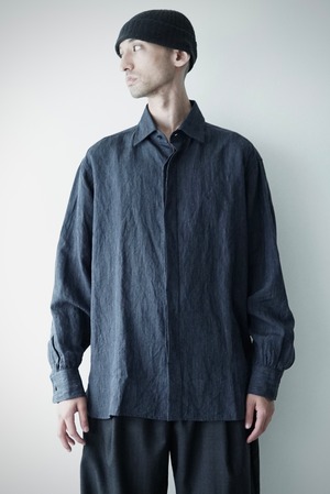 <SAMPLE>Melange Linen Poplin / F/F Shirts（MIX NAVY）