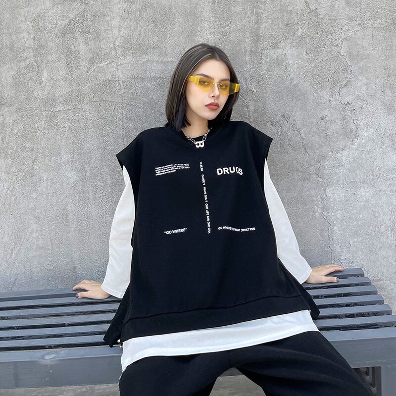 Tシャツ シャツ ルーズスタイルノースリーブトップス ロング ラブタオタオダレンハウス34453829335