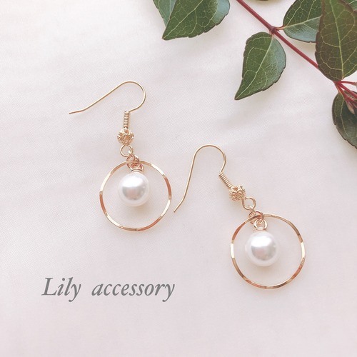 波打ちリング&パール【サージカル】ピアス